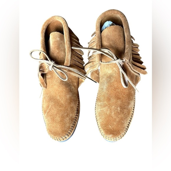 MINNETONKA Brown Suede with Fringe Leather Lace-Up Women\'s 8 Booties main image 6